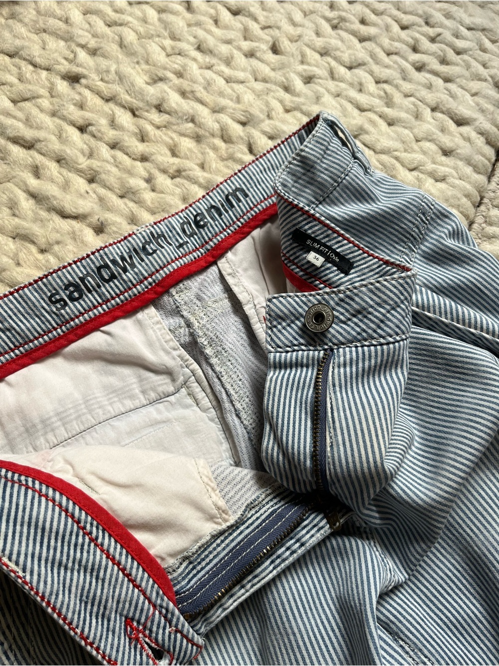 Sandwich Denim Light Blue Pinstripe Pants | 32